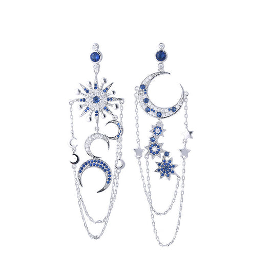 Zircon Female Earrings Earrings Eight-pointed Star Moon Long Tassel Earrings Earrings Earrings