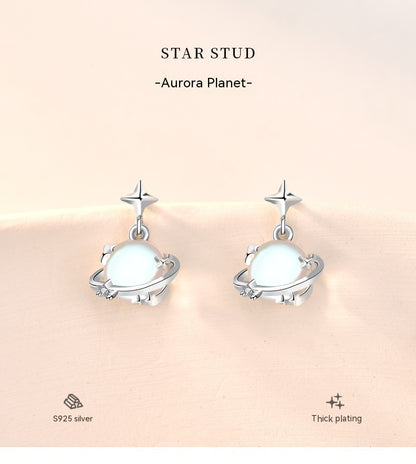 Sterling Silver Moonstone Planet Female South Korea Simple Special Interest Earrings
