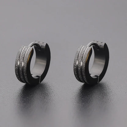 Titanium Steel Double-line Sand-pressed Frosted Stainless Steel Round Earrings