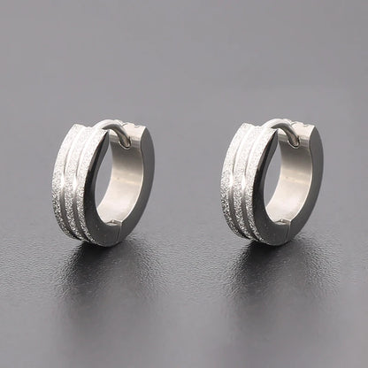 Titanium Steel Double-line Sand-pressed Frosted Stainless Steel Round Earrings