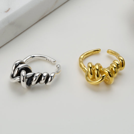 Sterling silver multi-layer irregular line winding japanese style mild luxury ring